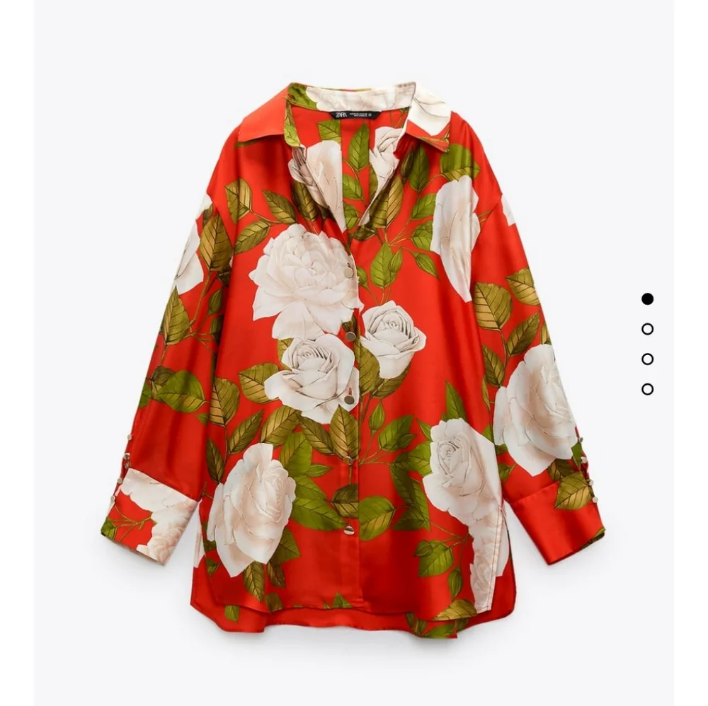 ZARA LONG PRINTED SHIRT Satin effect with V-neck color red Bloggers  Favorite - Picture 12 of 13